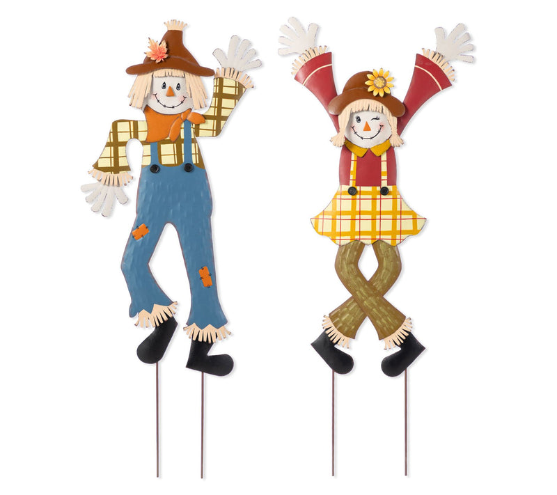 Glitzhome 36"H Fall Harvest Metal Scarecrow Garden Stakes S/2 — View 2
