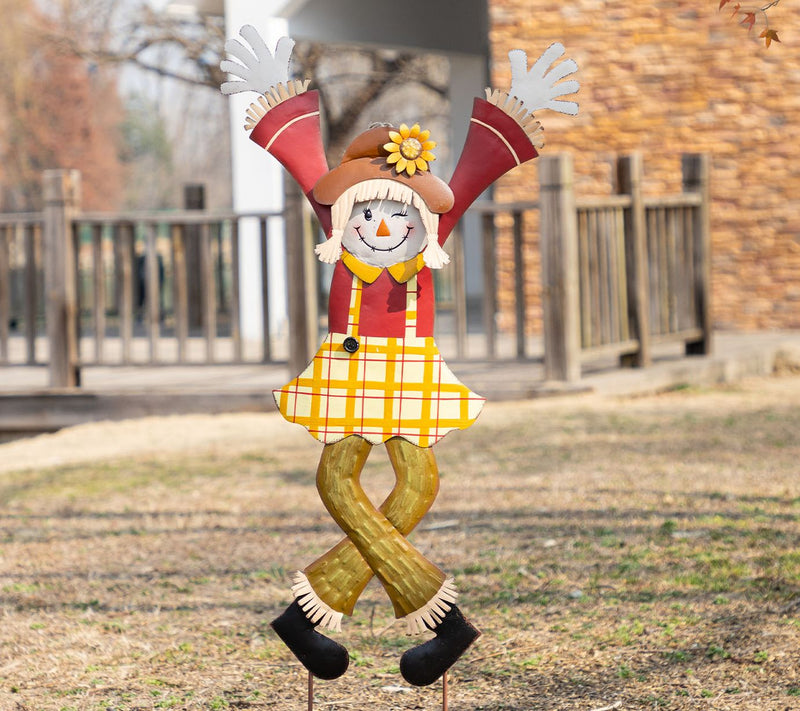 Glitzhome 36"H Fall Harvest Metal Scarecrow Garden Stakes S/2 — View 4