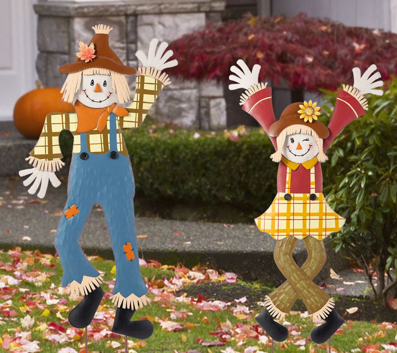 Glitzhome 36"H Fall Harvest Metal Scarecrow Garden Stakes S/2 — View 9