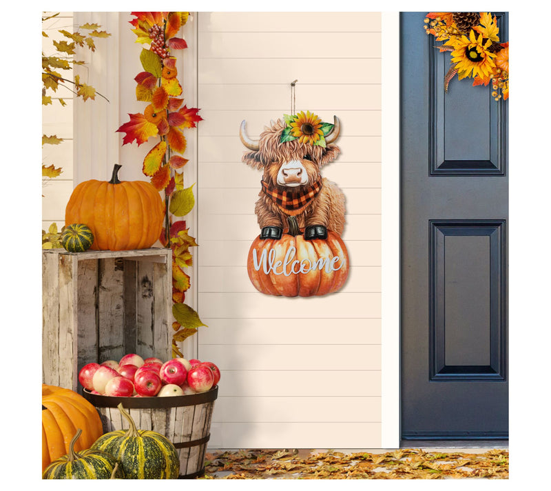 Glitzhome 30"H Fall Harvest Highland Cow WELCOME Garden Stake — View 3