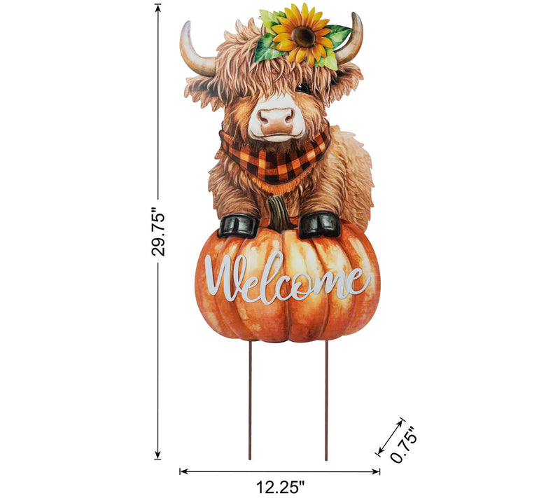 Glitzhome 30"H Fall Harvest Highland Cow WELCOME Garden Stake — View 6