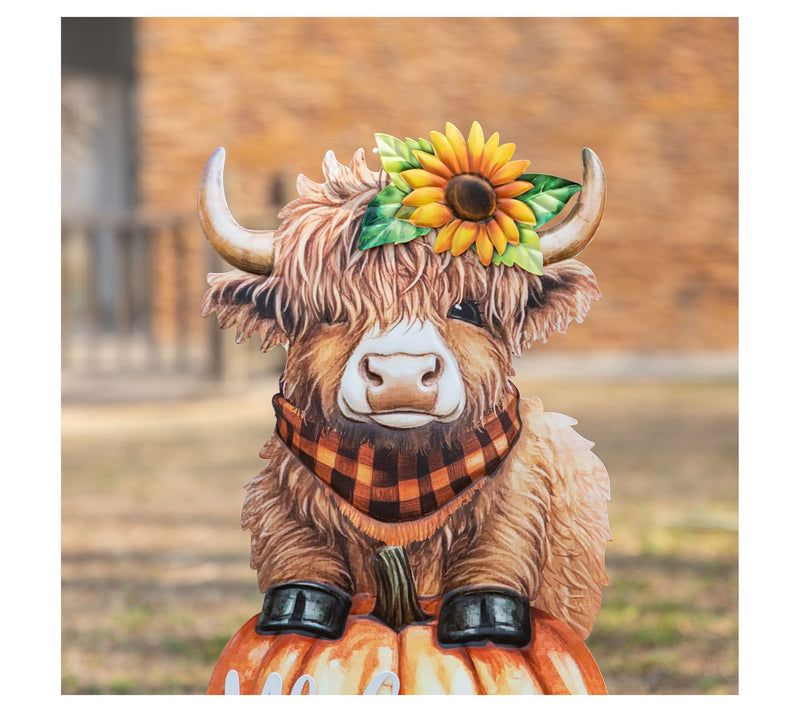 Glitzhome 30"H Fall Harvest Highland Cow WELCOME Garden Stake — View 4
