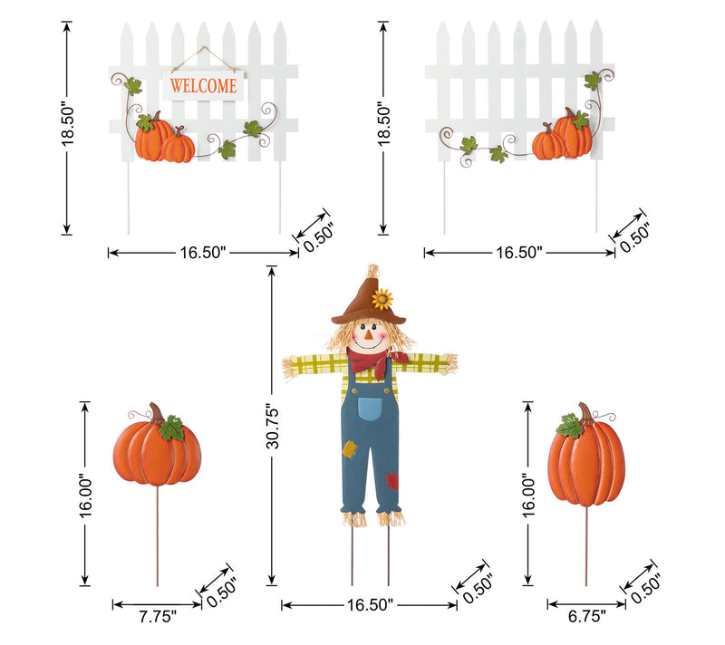 Glitzhome Fall Metal Scarecrow, Pumpkin & FenceStakes 5-Piece — View 7
