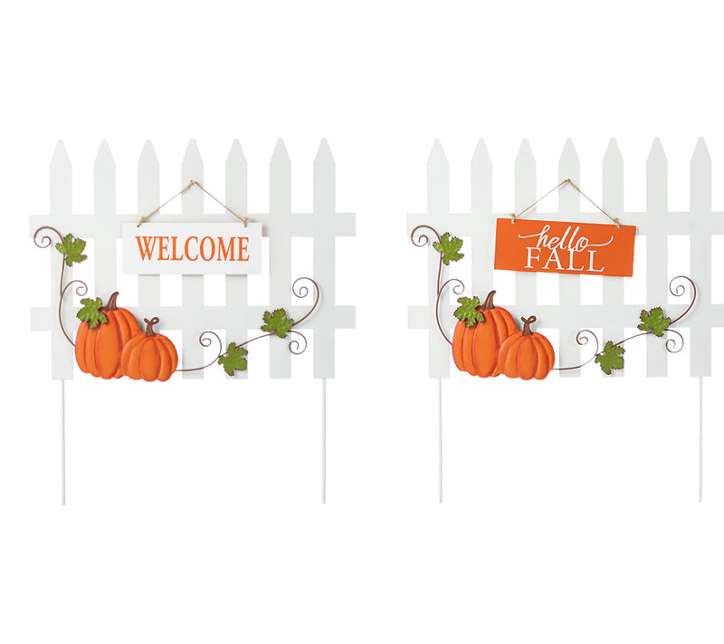 Glitzhome Fall Metal Scarecrow, Pumpkin & FenceStakes 5-Piece — View 3