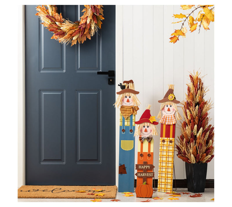 Glitzhome Fall Harvest Wood Sacrecrow Family Porch Signs S/3 — Main view
