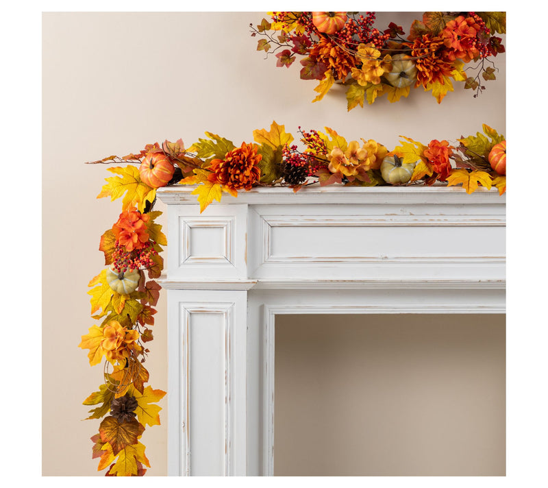 Glitzhome 72" Fall Harvest Dahlia Pumpkin Leaf& — View 4