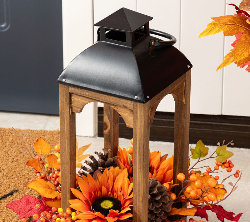 Glitzhome 20"H Fall Harvest Sunflower PineconeLantern — View 3