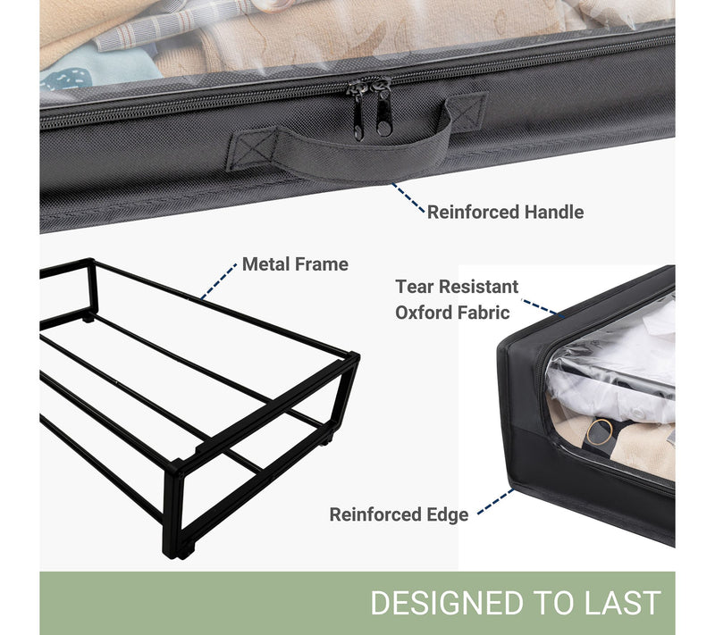 Techni Home Set of 2 Rolling Under Bed StorageBins with Cover — View 4