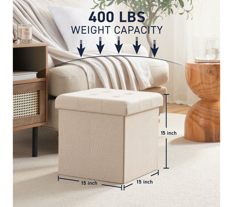 Ornavo Home 2-Pack Linen Square Storage Ottoman — View 2