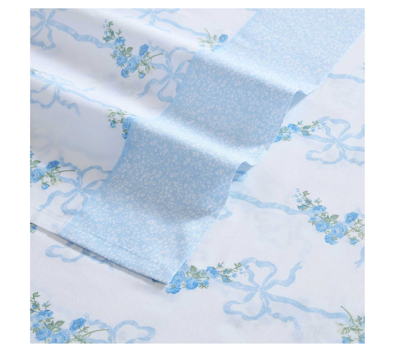 Laura Ashley Floral Ribbon Blue King Sheet Set — View 3