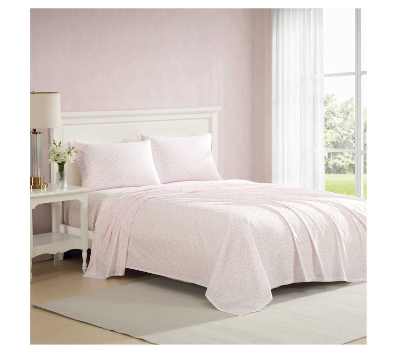 Laura Ashley Floral Toile Pink Queen Sheet Set — View 2