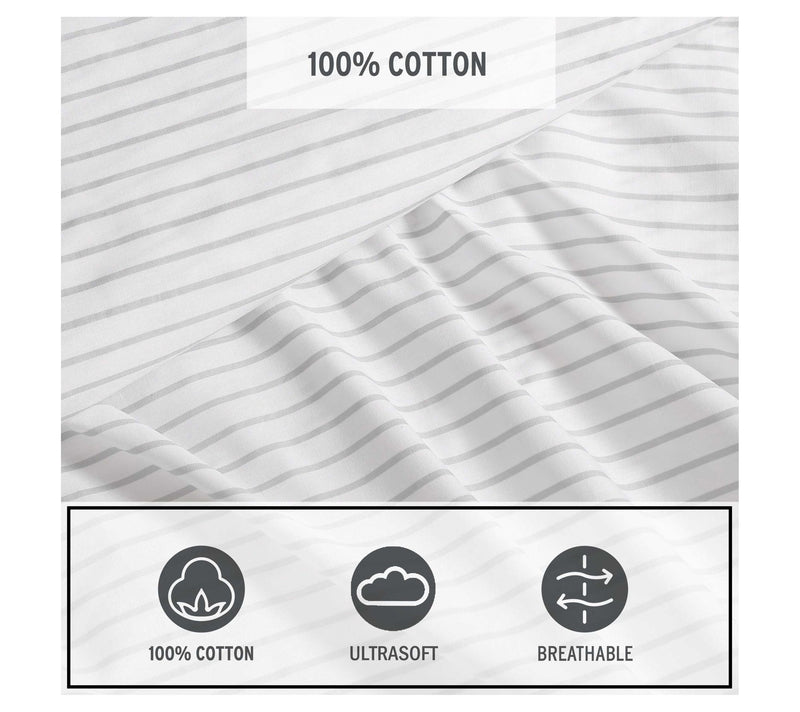 Eddie Bauer Arden Stripe Grey-White Queen SheetSet — View 6