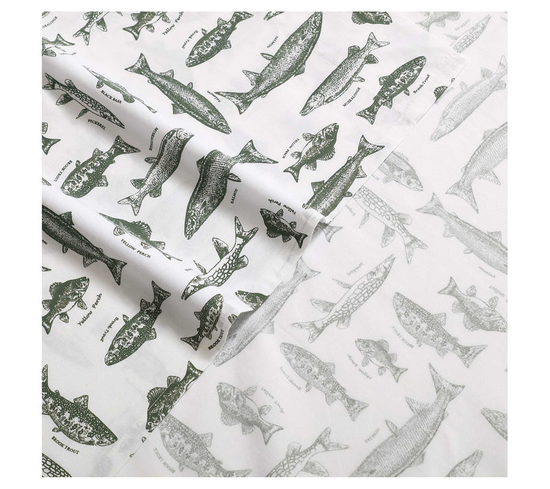 Eddie Bauer Wes Fish Face White-Green King Sheet Set — View 4