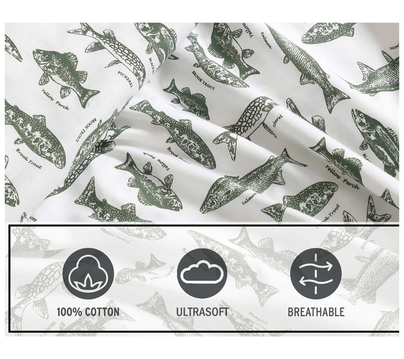 Eddie Bauer Wes Fish Face White-Green Twin Sheet Set — View 6