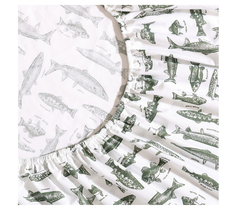 Eddie Bauer Wes Fish Face White-Green Twin Sheet Set — View 3