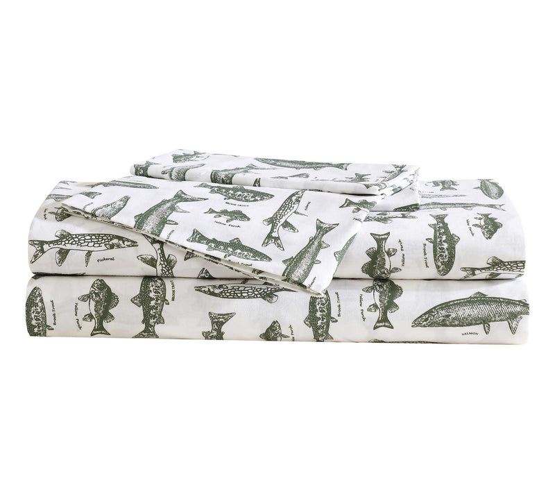 Eddie Bauer Wes Fish Face White-Green Twin Sheet Set — View 9