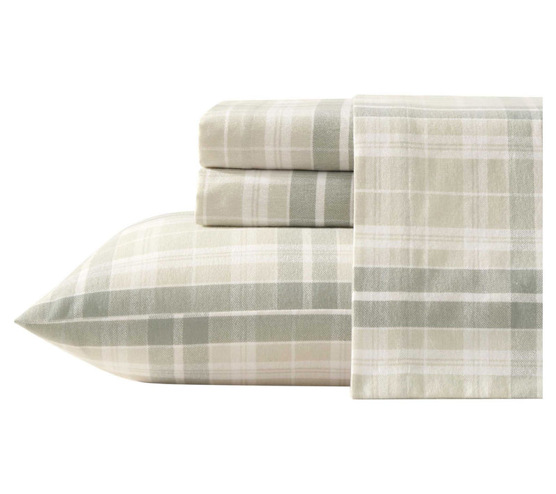 Laura Ashley Mulholland Plaid Green Flannel Twin Sheet Set — View 9