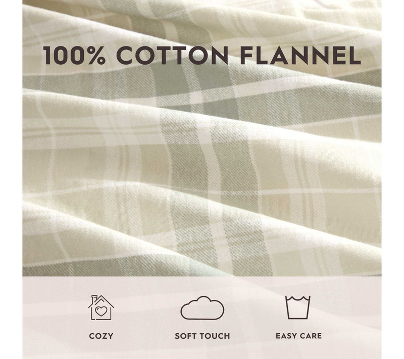 Laura Ashley Mulholland Plaid Green Flannel Twin Sheet Set — View 6