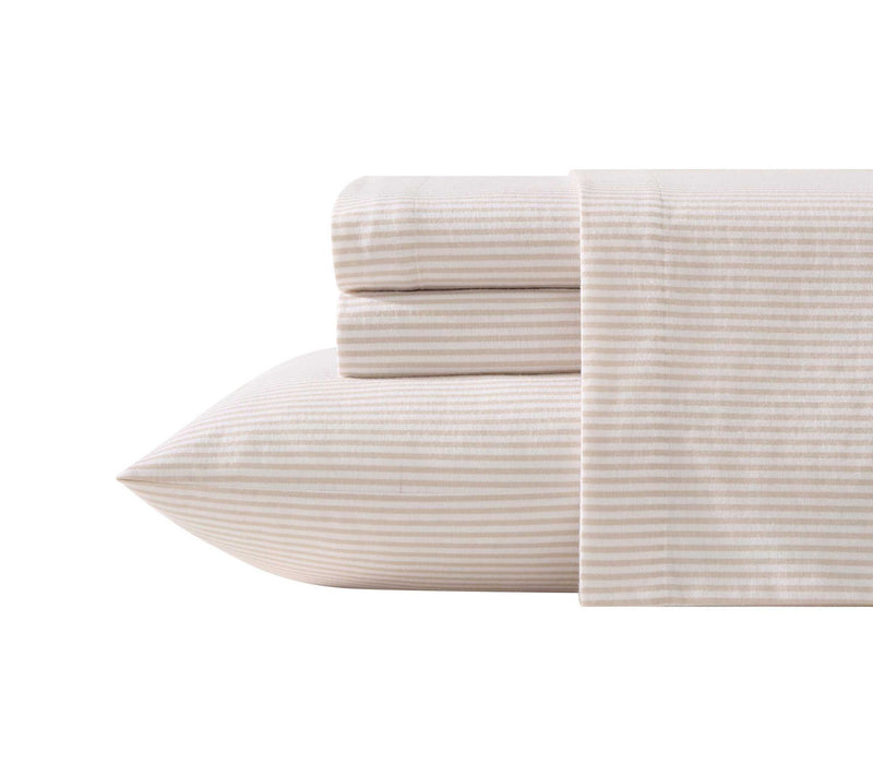 Laura Ashley Oxfordshire Stripe Beige Flannel King Sheet Set — Main view