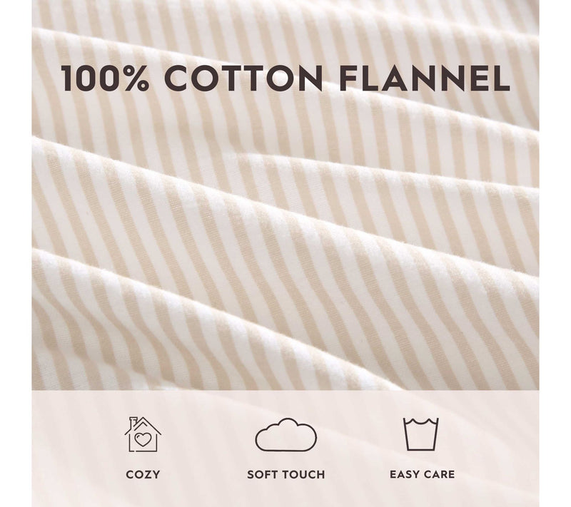 Laura Ashley Oxfordshire Stripe Beige Flannel King Sheet Set — View 8
