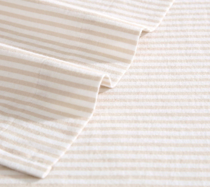 Laura Ashley Oxfordshire Stripe Beige Flannel King Sheet Set — View 5