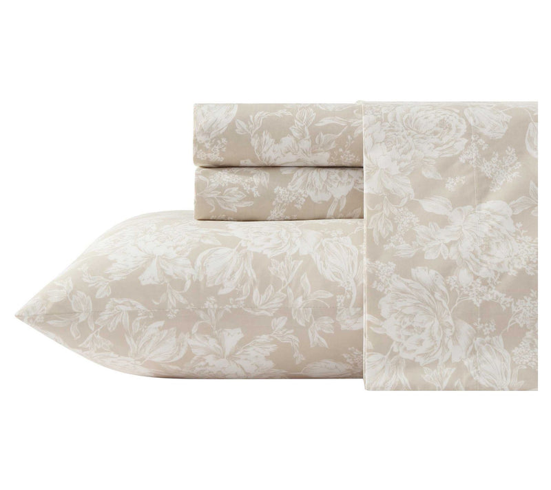 Laura Ashley Meredith Beige Cotton Percale FullSheet Set — Main view