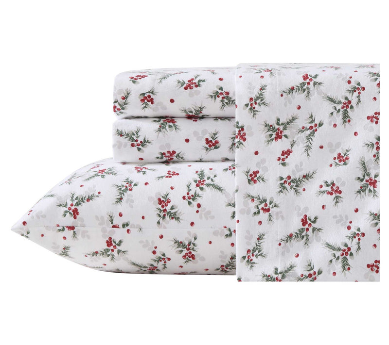 Laura Ashley Berry Bright Red Cotton Flannel Twin Sheet Set — Main view