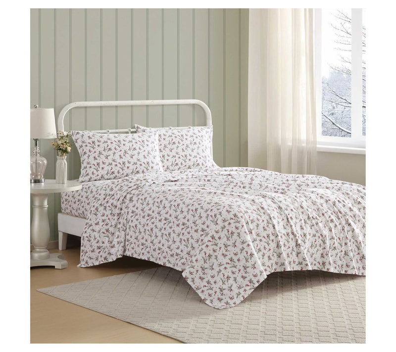 Laura Ashley Berry Bright Red Cotton Flannel Twin Sheet Set — View 2