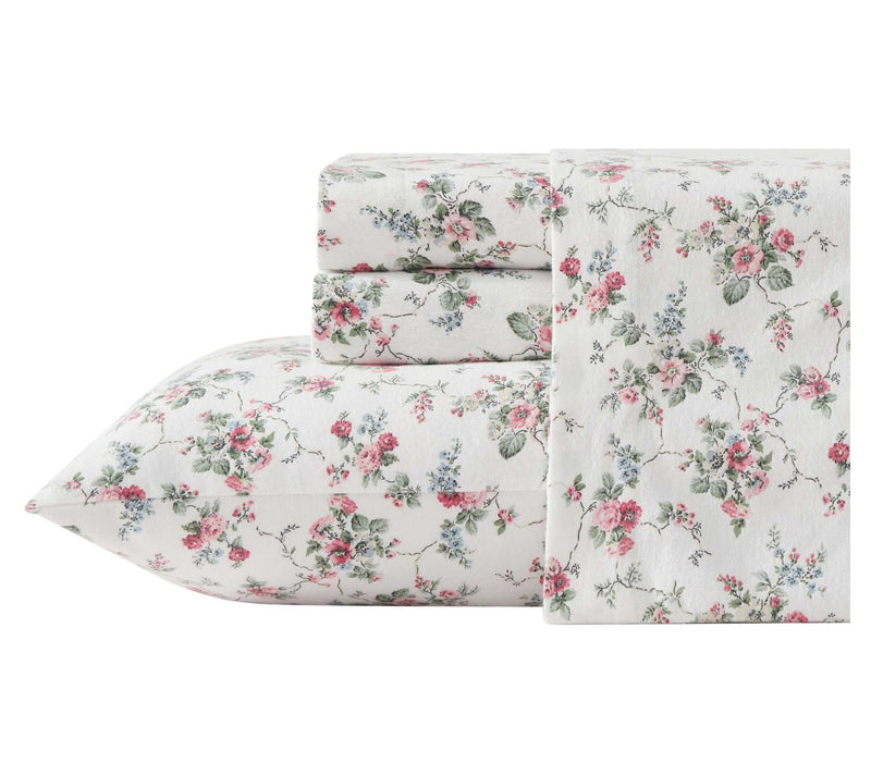 Laura Ashley Le Fleur Pink Cotton Flannel QueenSheet Set — Main view
