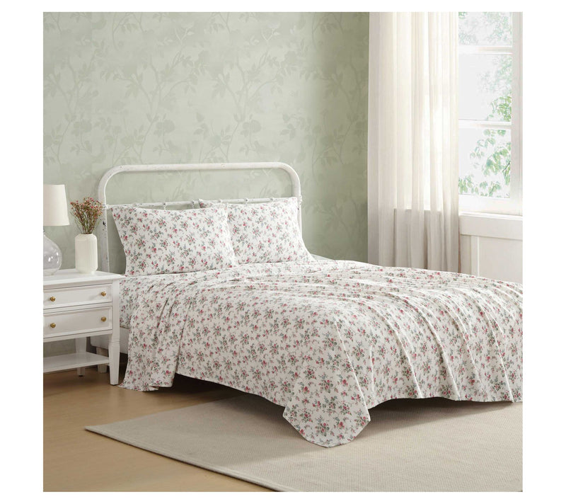 Laura Ashley Le Fleur Pink Cotton Flannel QueenSheet Set — View 2