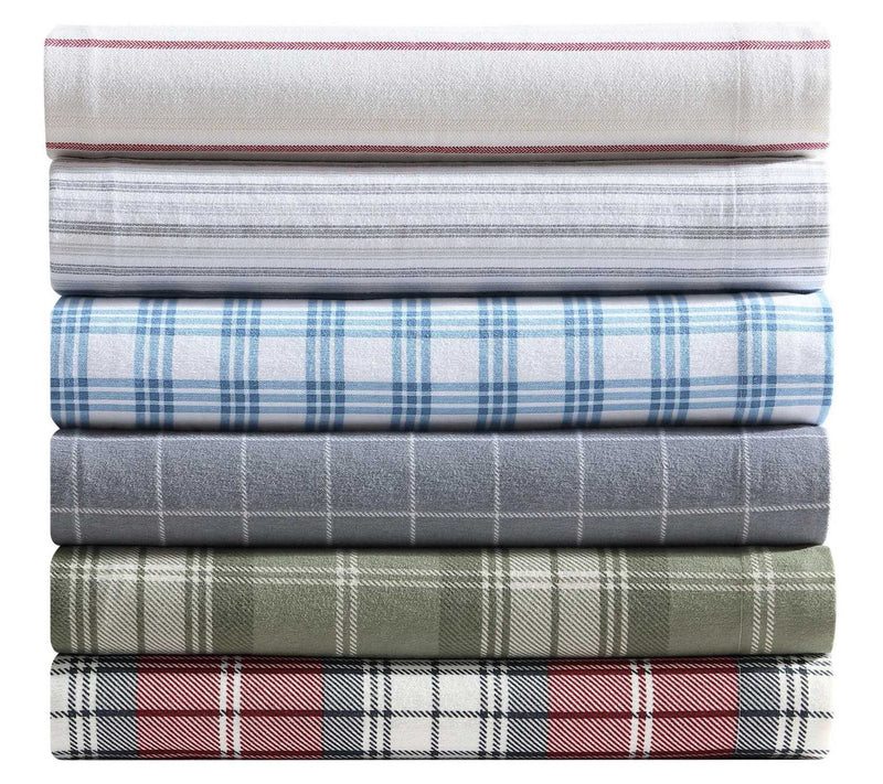 Eddie Bauer Ticking Stripe Grey Cotton Flannelueen Sheet Set — View 7