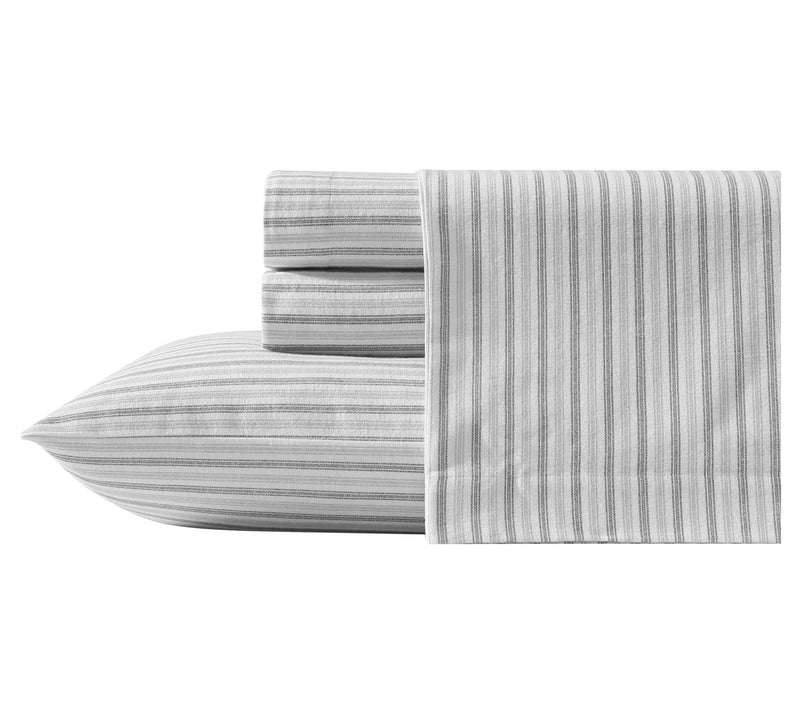Eddie Bauer Ticking Stripe Grey Cotton Flannelueen Sheet Set — Main view
