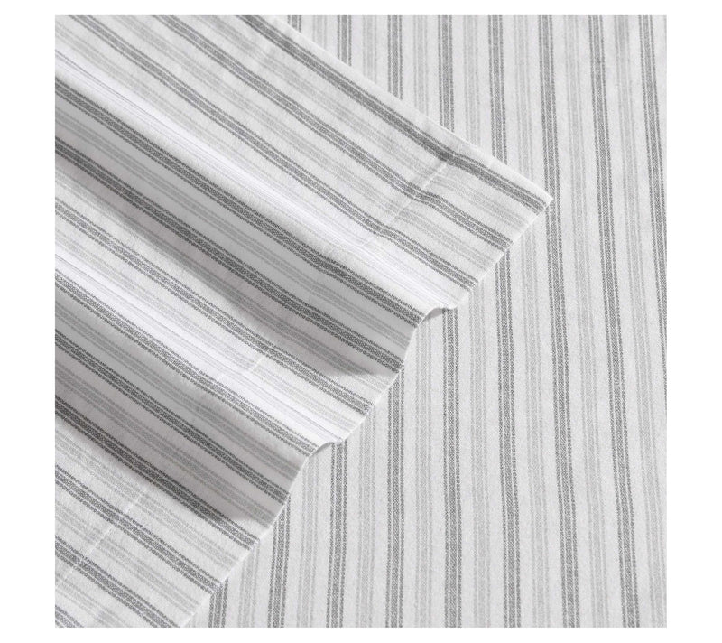 Eddie Bauer Ticking Stripe Grey Cotton Flannelueen Sheet Set — View 4