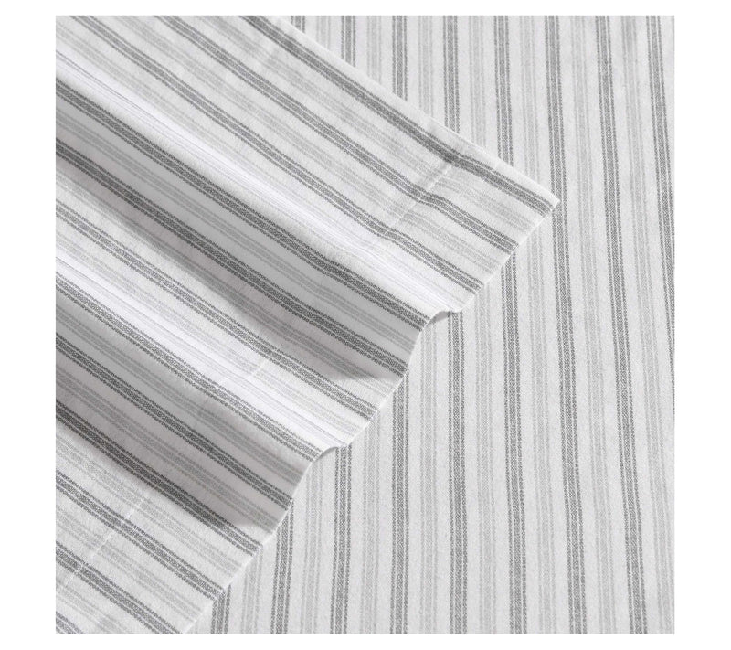 Eddie Bauer Ticking Stripe Grey Cotton Flannelwin Sheet Set — View 4