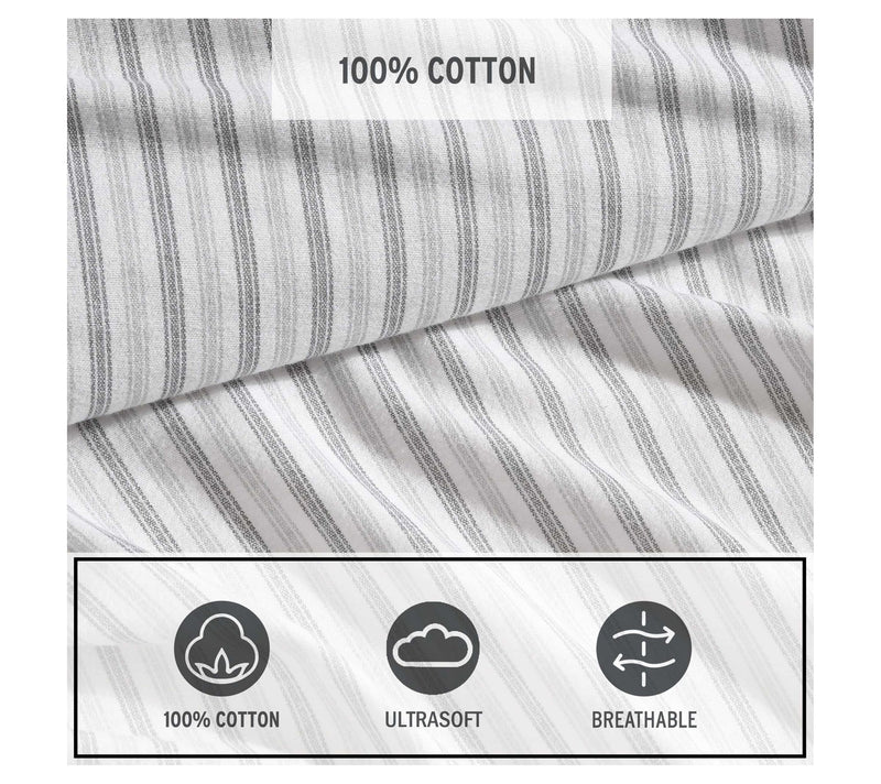 Eddie Bauer Ticking Stripe Grey Cotton Flanneling Sheet Set — View 6