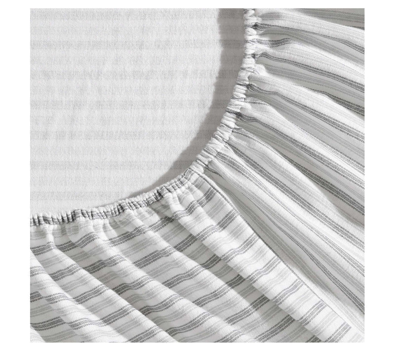 Eddie Bauer Ticking Stripe Grey Cotton Flanneling Sheet Set — View 3