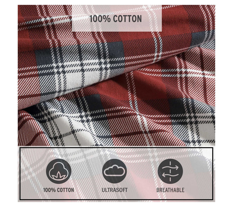 Eddie Bauer Heartland Plaid Red Flannel Queen Sheet Set — View 6