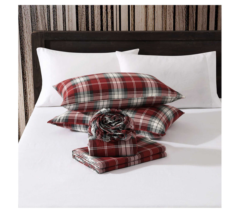 Eddie Bauer Heartland Plaid Red Flannel Queen Sheet Set — View 8