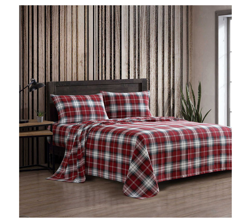 Eddie Bauer Heartland Plaid Red Flannel Queen Sheet Set — View 2