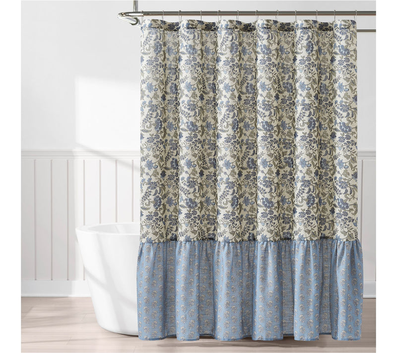 Lush Decor Lillian Block Print Linen Textured Shower Curtain — Main view