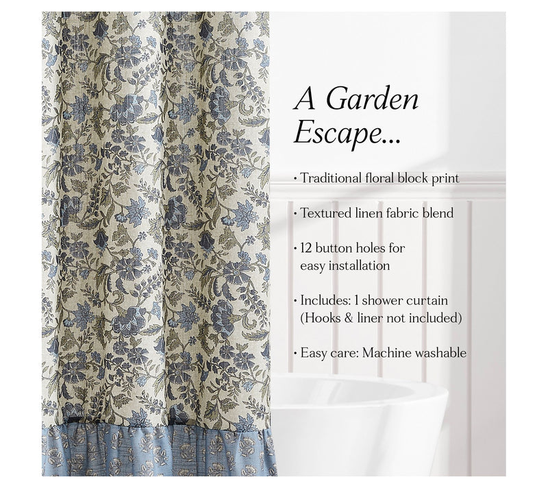 Lush Decor Lillian Block Print Linen Textured Shower Curtain — View 6