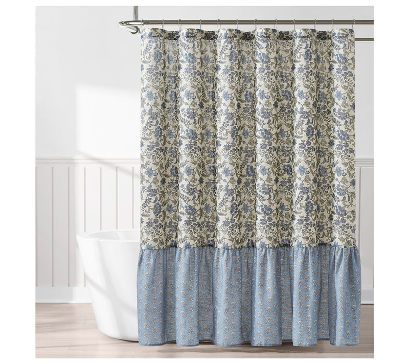 Lush Decor Lillian Block Print Linen Textured Shower Curtain — View 8
