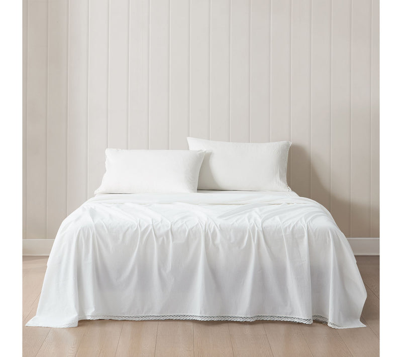 Lush Decor Evelyn Lace Trim Cotton Sheets White4Pc Set King — View 10