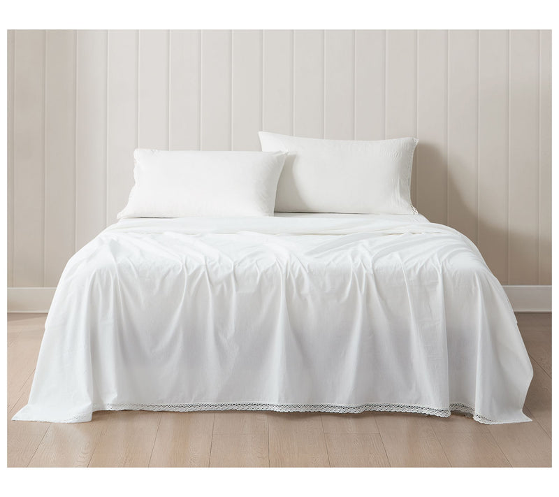 Lush Decor Evelyn Lace Trim Cotton Sheets White4Pc Set King — Main view