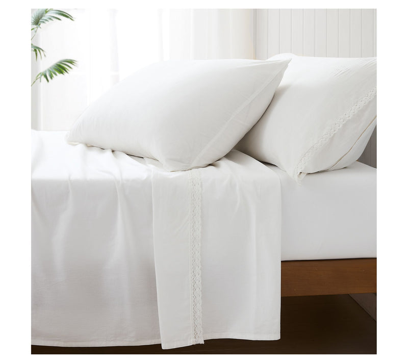 Lush Decor Evelyn Lace Trim Cotton Sheets White4Pc Set King — View 4