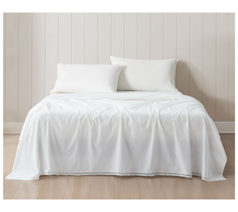 Lush Decor Evelyn Lace Trim Cotton Sheets White4Pc Set Queen — Main view