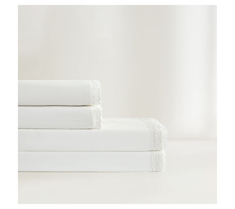 Lush Decor Evelyn Lace Trim Cotton Sheets White4Pc Set Queen — View 2