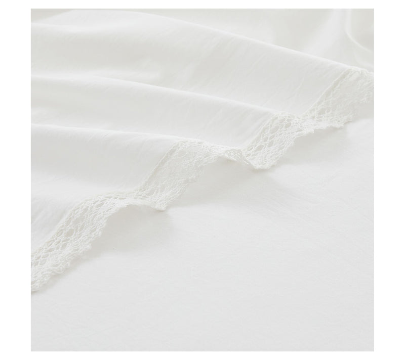Lush Decor Evelyn Lace Trim Cotton Sheets White4Pc Set Queen — View 5