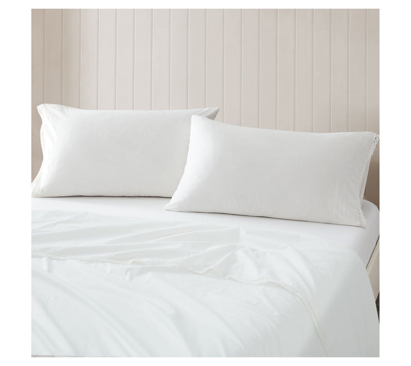 Lush Decor Evelyn Lace Trim Cotton Sheets White4Pc Set Queen — View 3