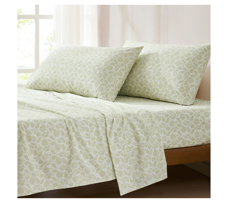 Floral Jacobean Cotton Sheet Set Sage 4Pc Set Queen — View 4